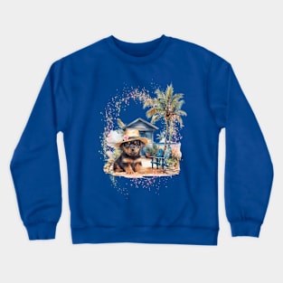 Dog - Rottweiler Puppy in Straw Hat Crewneck Sweatshirt